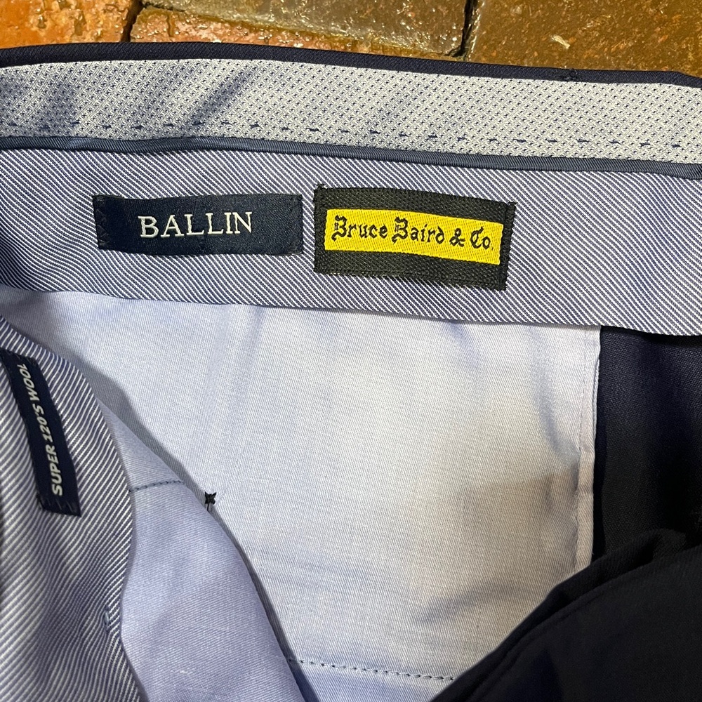 Ballin Bruce, Baird & Co. Navy trousers Size 38” waist and 27” inseam flat front - Picture 3 of 6